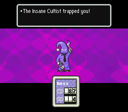 EarthBound explores the topics of race and racism. Pictured here is the Insane Cultist, who is modeled after the uniform worn by a white supremacist, homeland terrorist hate group in America.