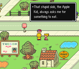 That stupid slob, the Apple Kid, always asks me for something to eat.