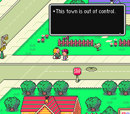 The psuedo-3D street grids and diagonally-skewed vantage point of the game subtly suggests a not-so-straight(forward) or on the up-and-up adventure ahead. In fact, the town view isn't the only thing askew:  the whole game teeters on "authority figures" and "adult role models" whose moral compasses have clearly spun off-course, thus turning many of the social expectations of this world upside-down.