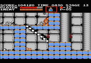 This 1UP can be found in Stage 13 of Castlevania.