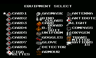 Solid Snake collects a lot of items, as is seen in the EQUIPMENT SELECT screen.